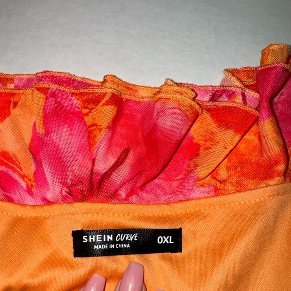 SHEIN BAE Orange Pink Rose Flowers Complex Layers Two Piece Skirt Set 0XL - Picture 6 of 6